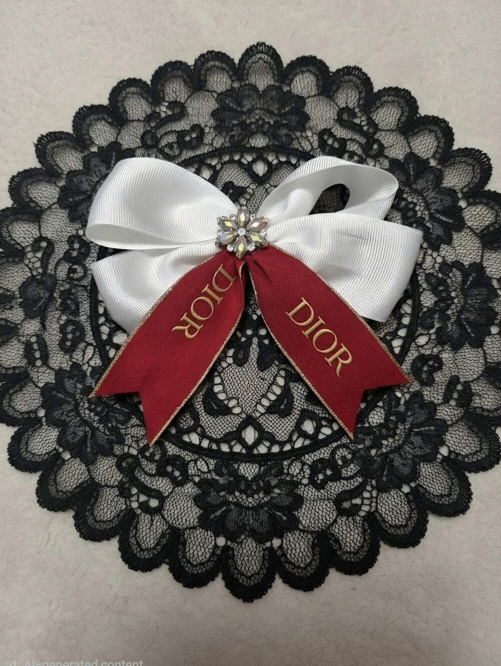 Dior Bow with Red Ribbon Accent